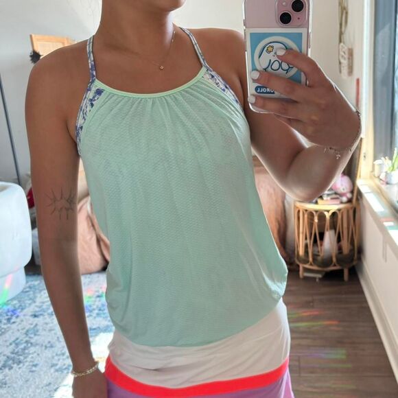 Ivivva by Lululemon Double Dutch Tank Top Size Girls 14 Mint Green Blue - Picture 1 of 5